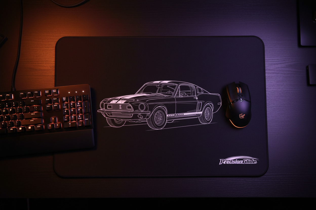 Black Minimal Desk Mat on dark gaming desk lifestyle shot