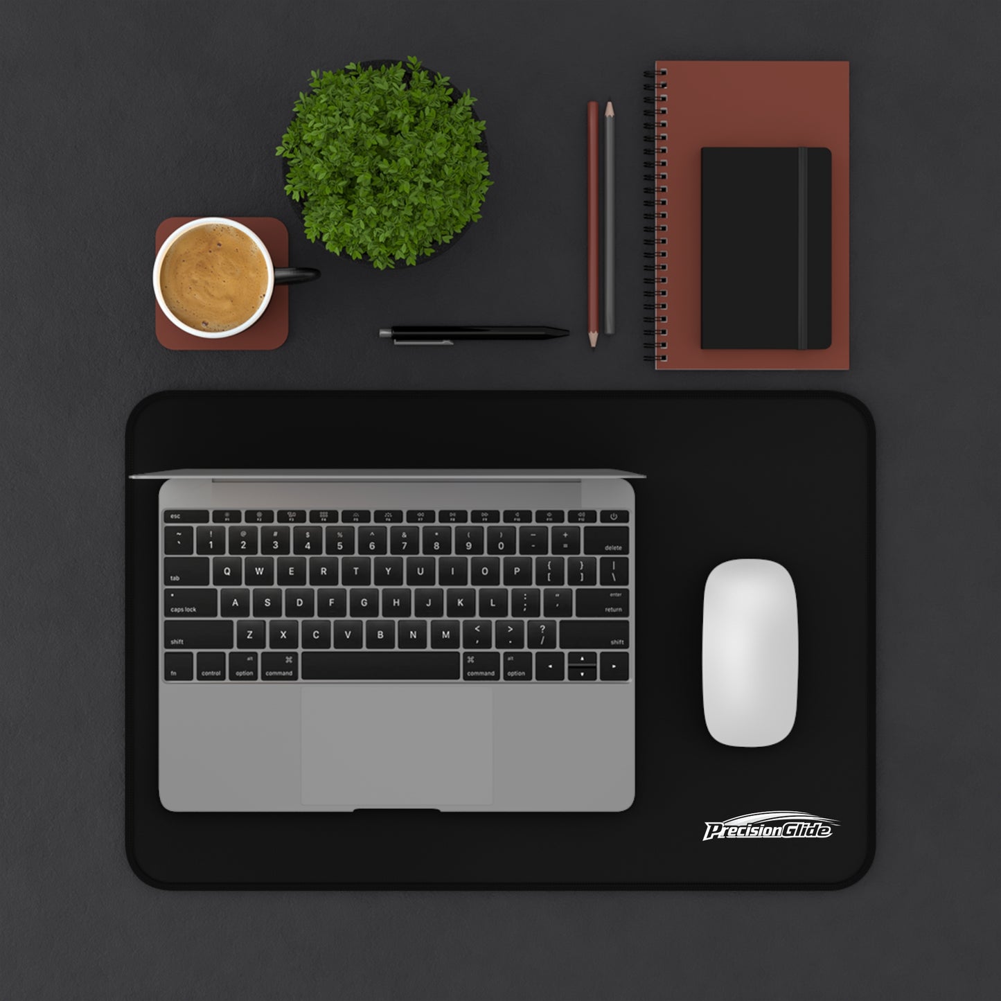 Desk Mat – Black Extra-Large Mouse Pad with Subtle Logo | PrecisionGlide