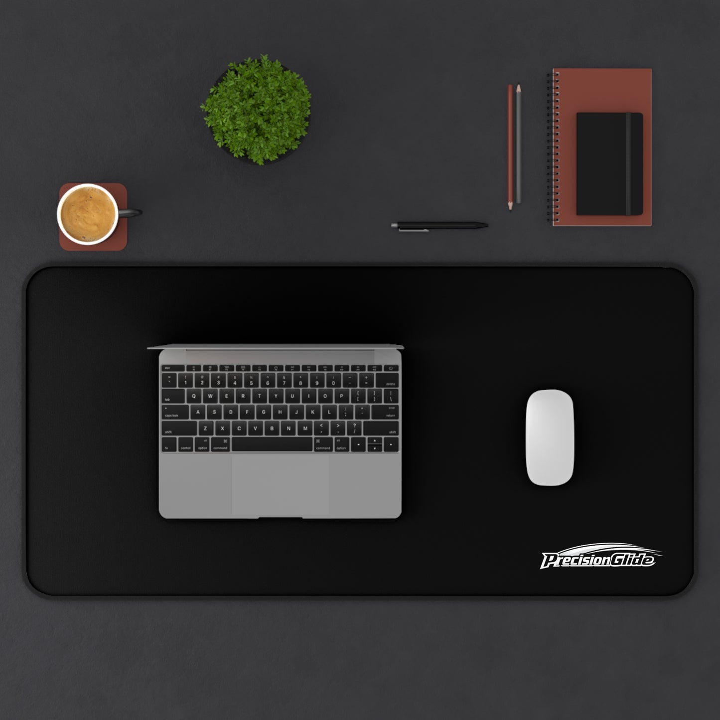 Desk Mat – Black Extra-Large Mouse Pad with Subtle Logo | PrecisionGlide