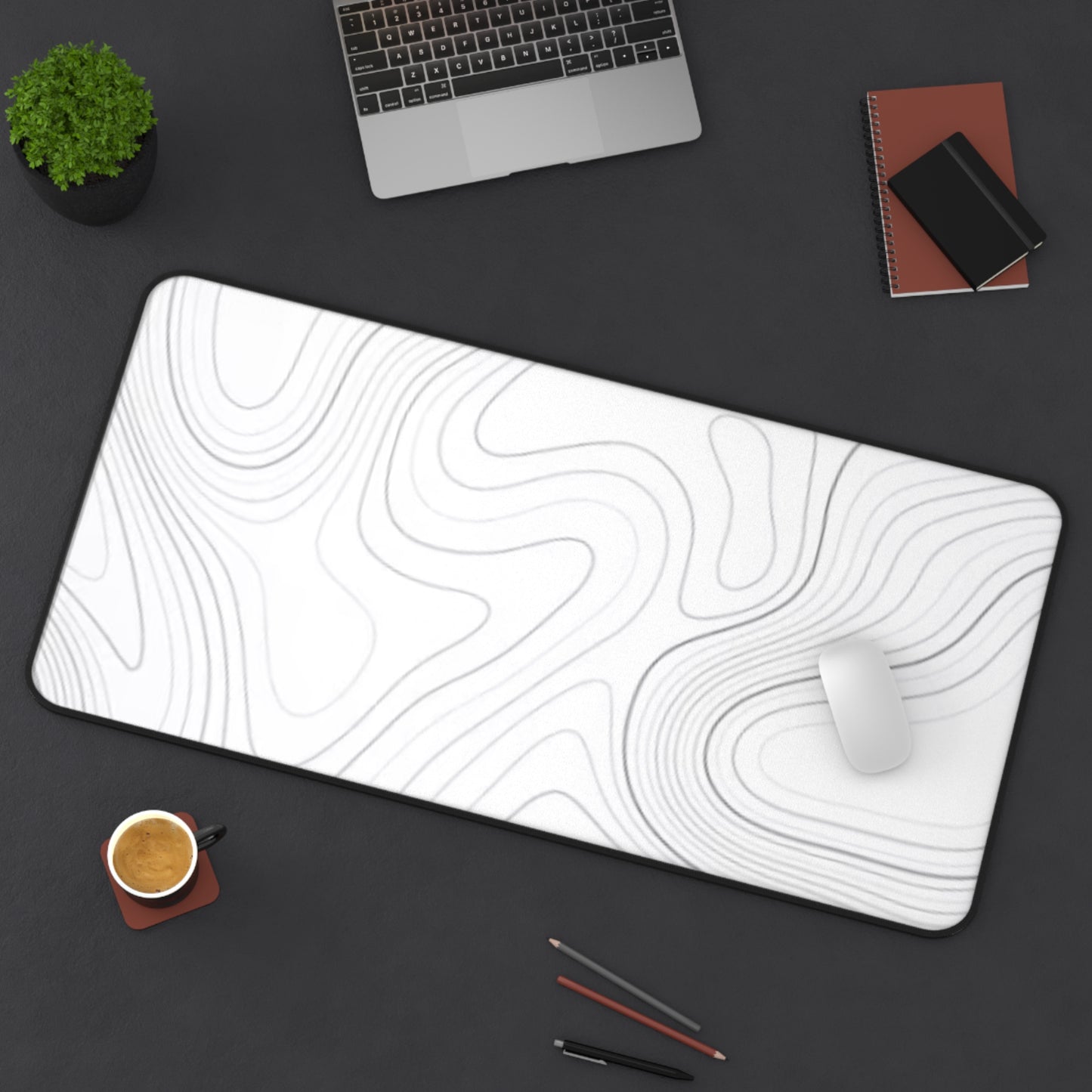 Desk Mat – Topographic White Contour Mouse Pad | PrecisionGlide