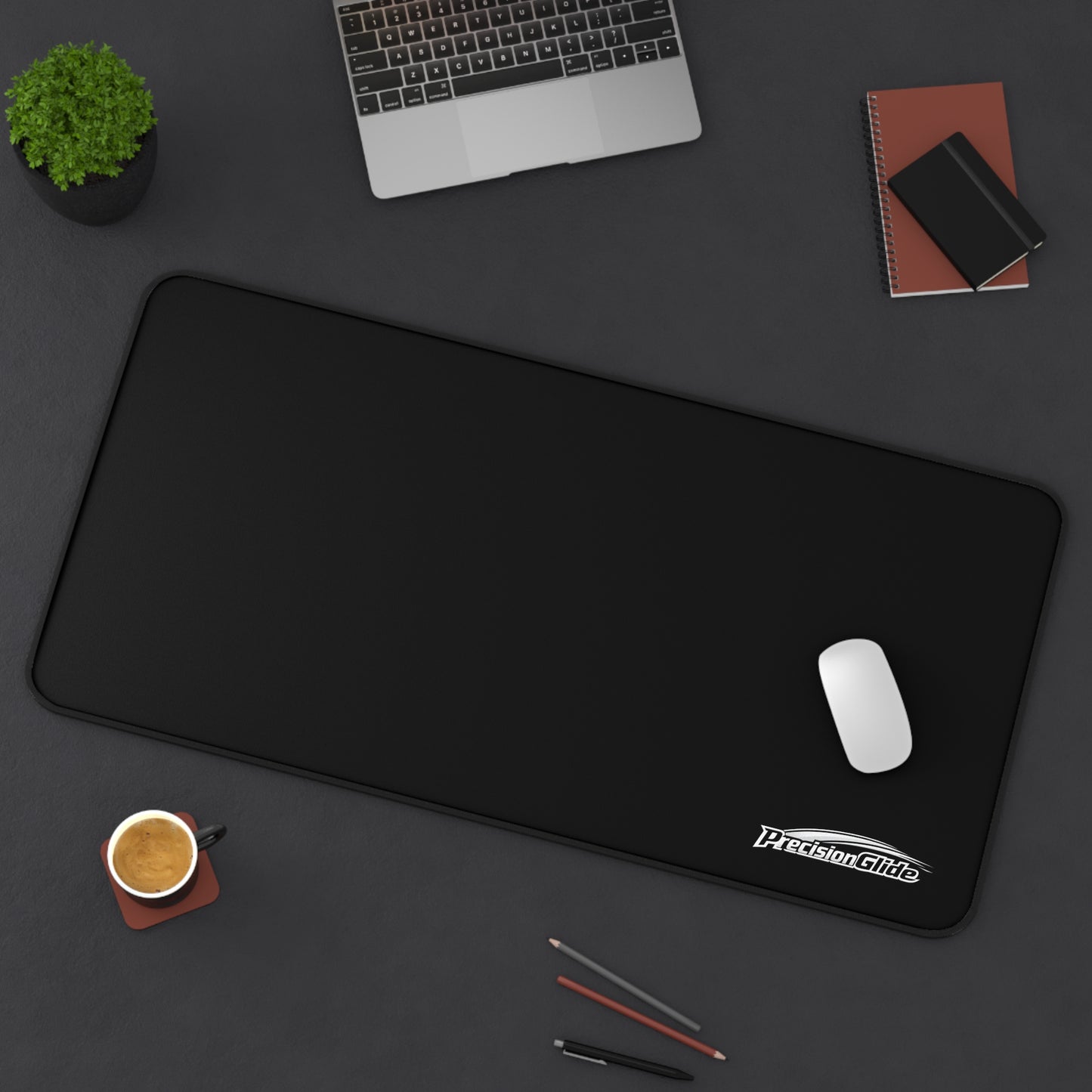 Desk Mat – Black Extra-Large Mouse Pad with Subtle Logo | PrecisionGlide