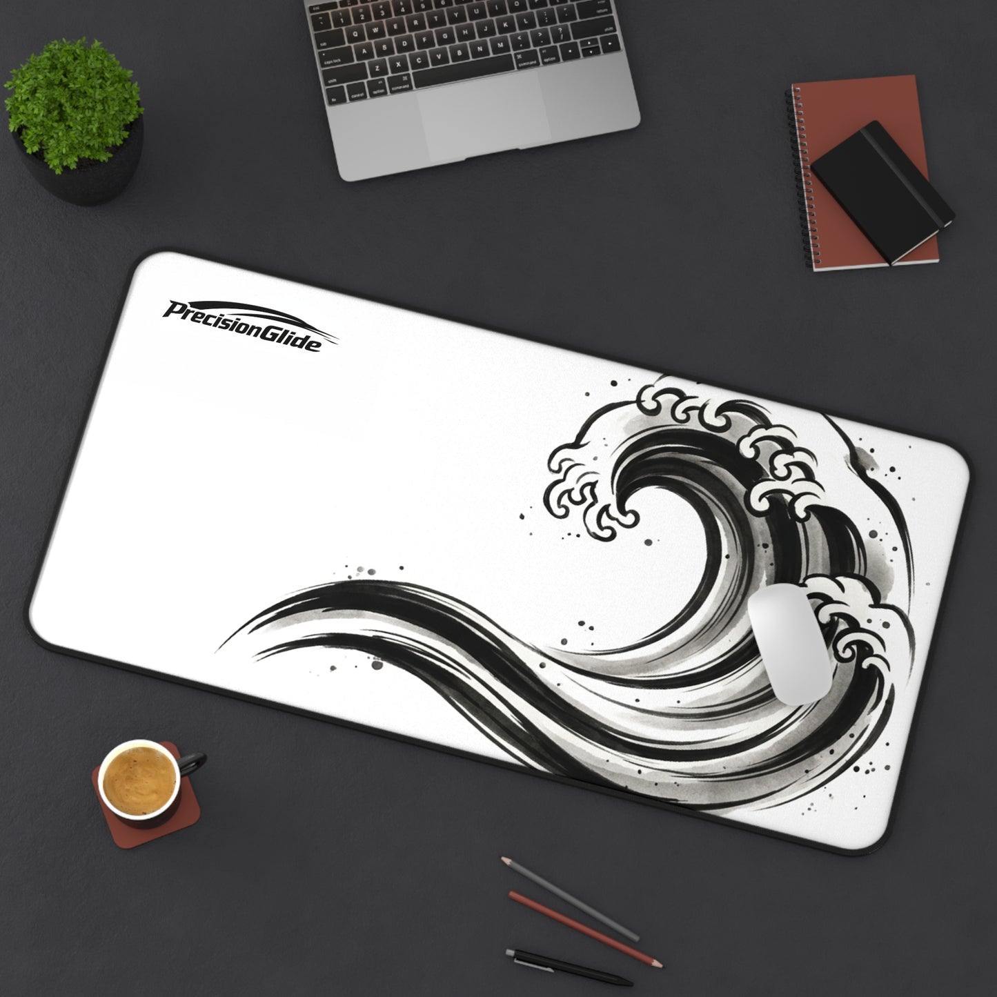 Desk Mat – Black & White Japanese Wave Mouse Pad | PrecisionGlide