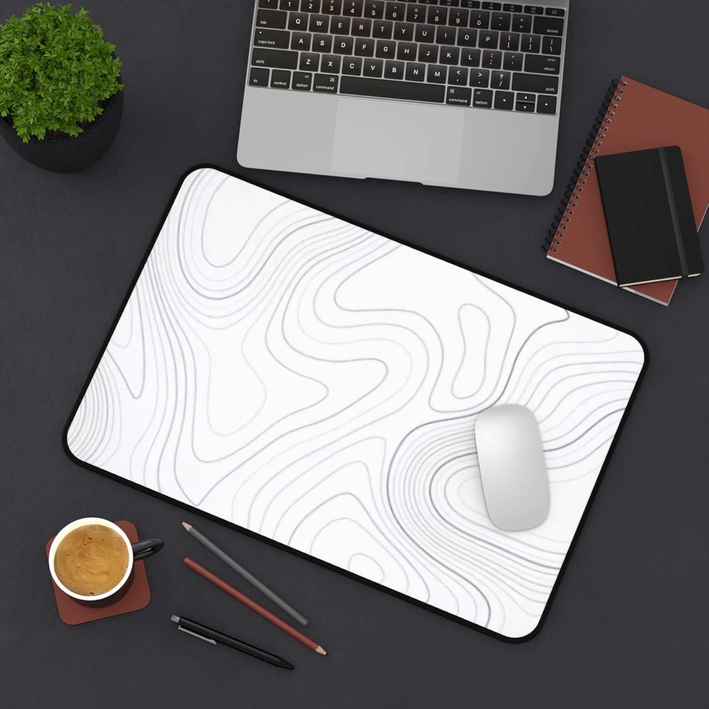 Desk Mat – Topographic White Contour Mouse Pad | PrecisionGlide