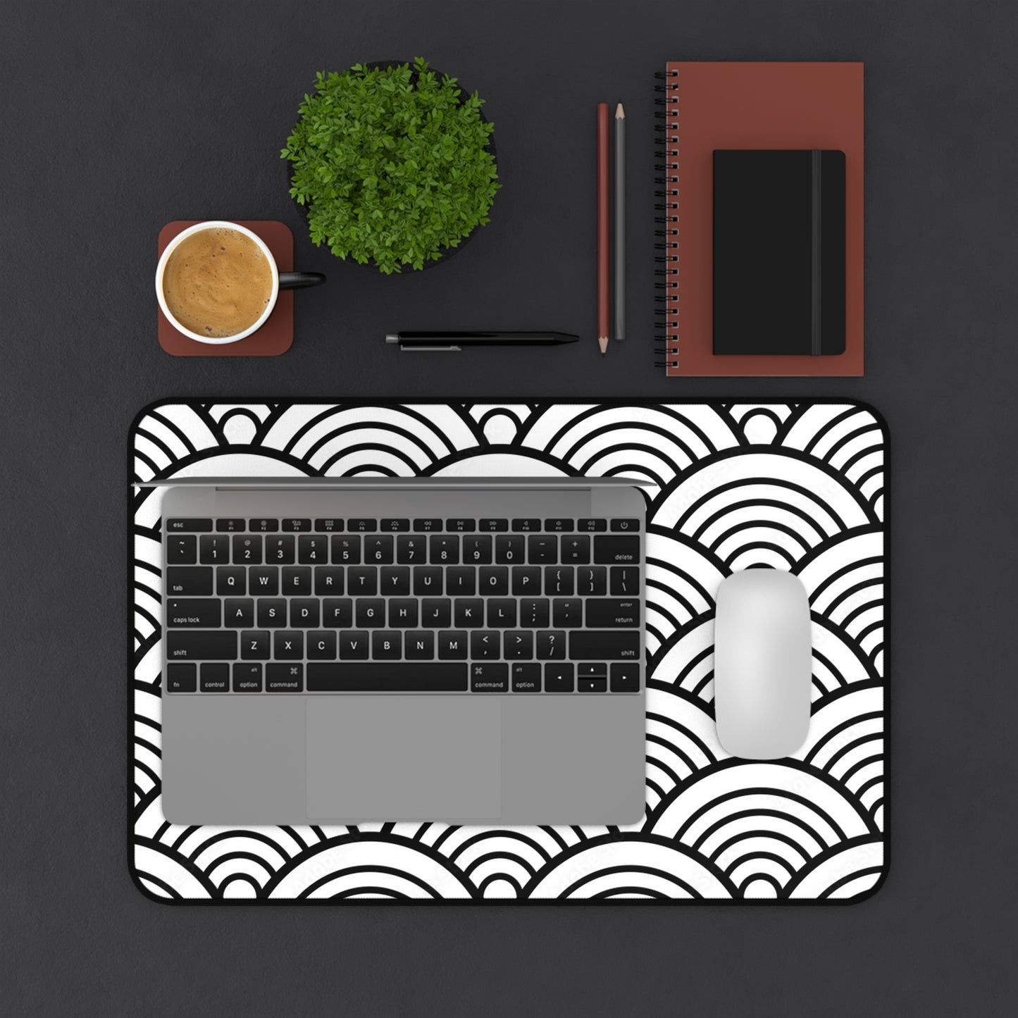 Desk Mat – Minimal Black & White Wave Pattern Mouse Pad | PrecisionGlide