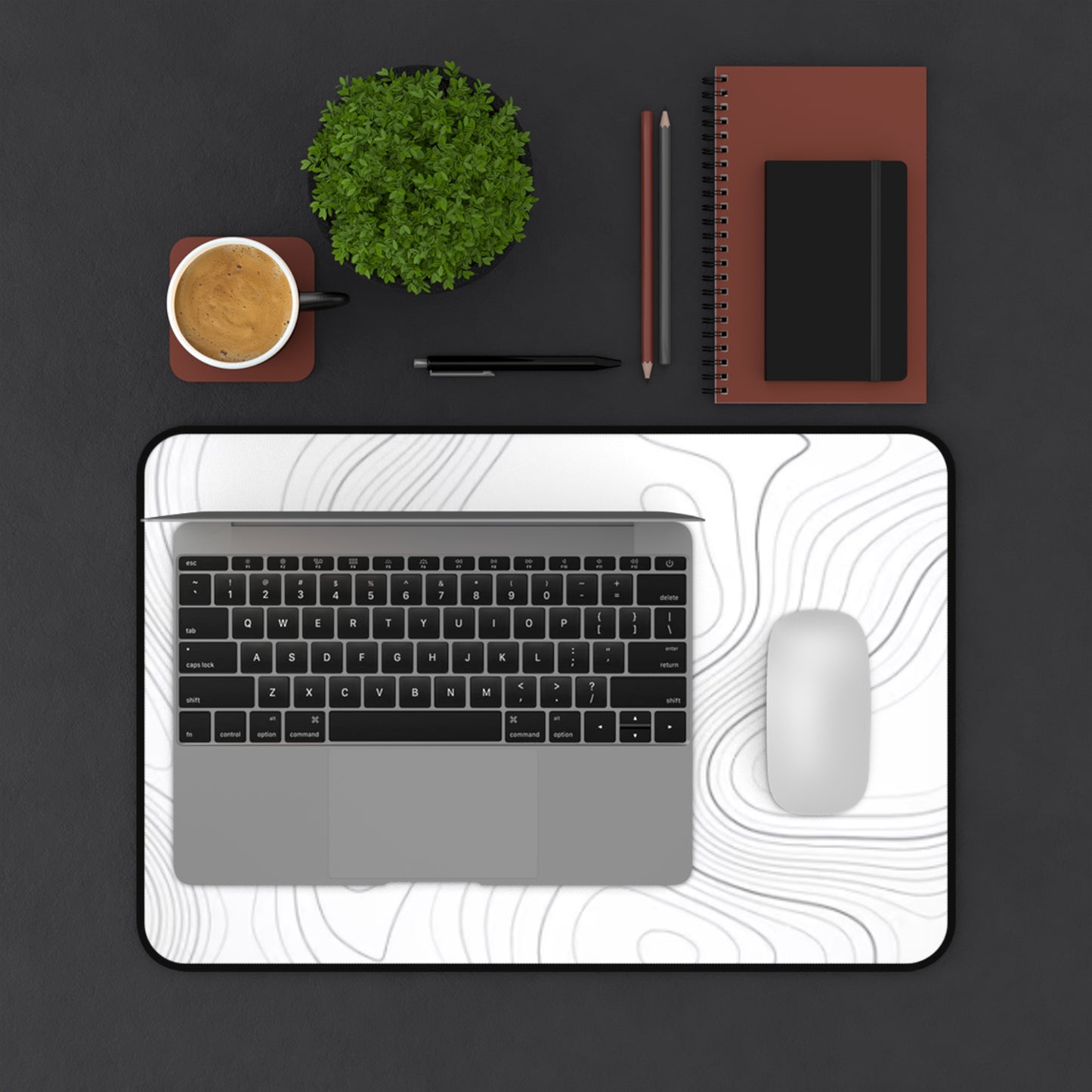 Desk Mat – Topographic White Contour Mouse Pad | PrecisionGlide