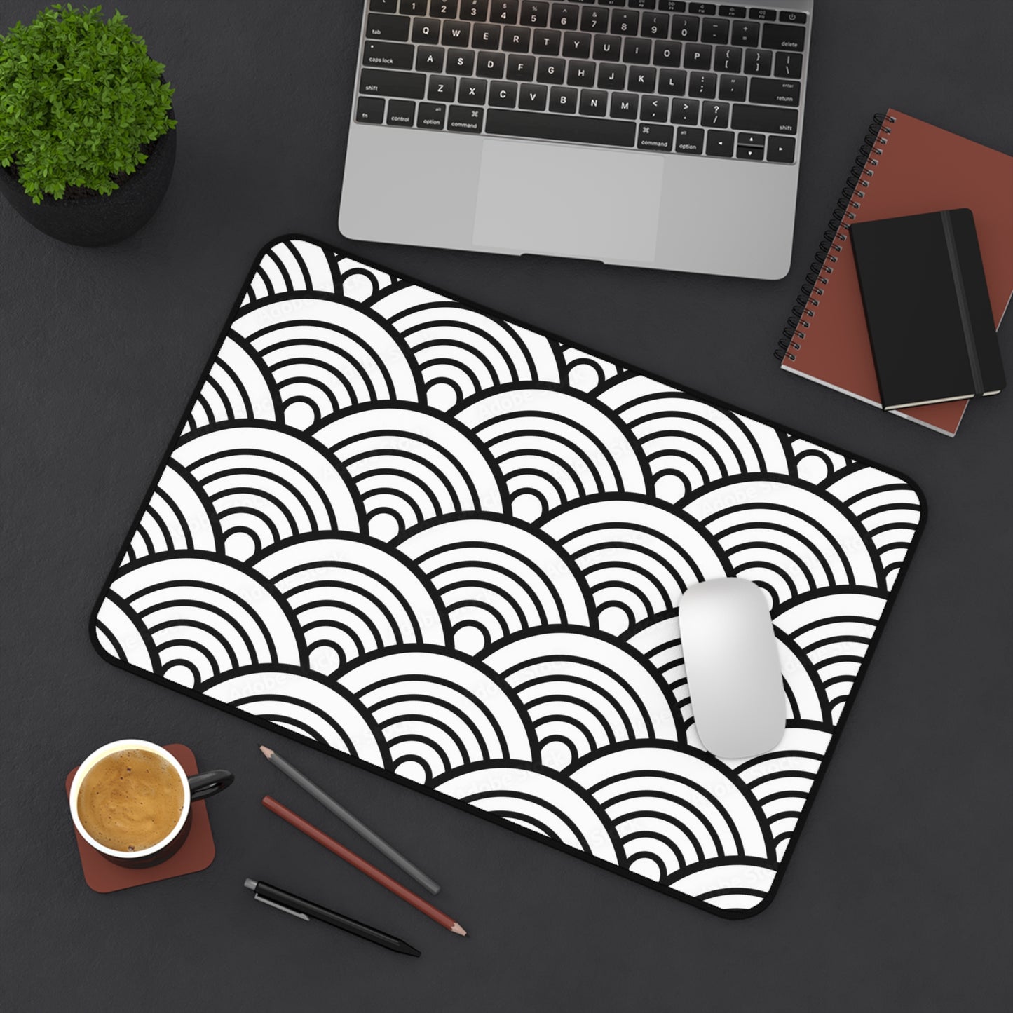 Desk Mat – Minimal Black & White Wave Pattern Mouse Pad | PrecisionGlide