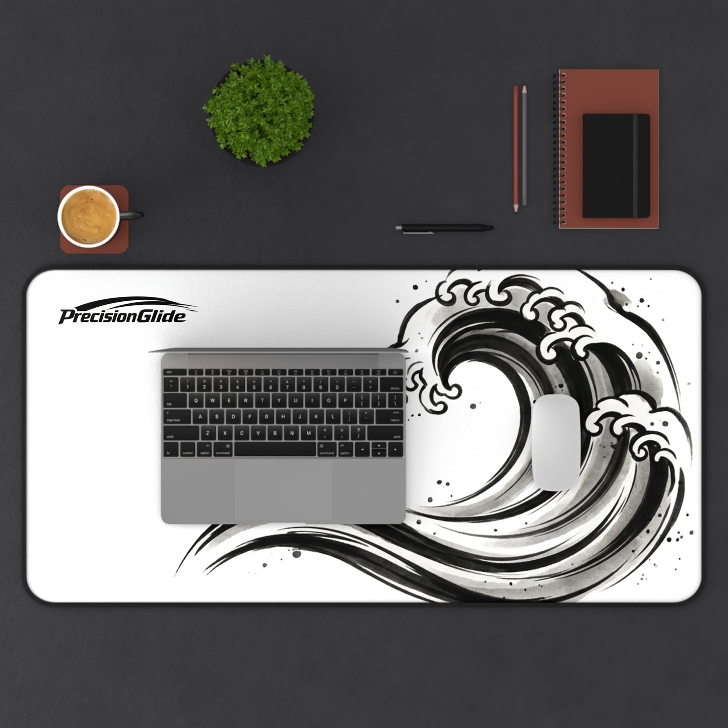 Desk Mat – Black & White Japanese Wave Mouse Pad | PrecisionGlide