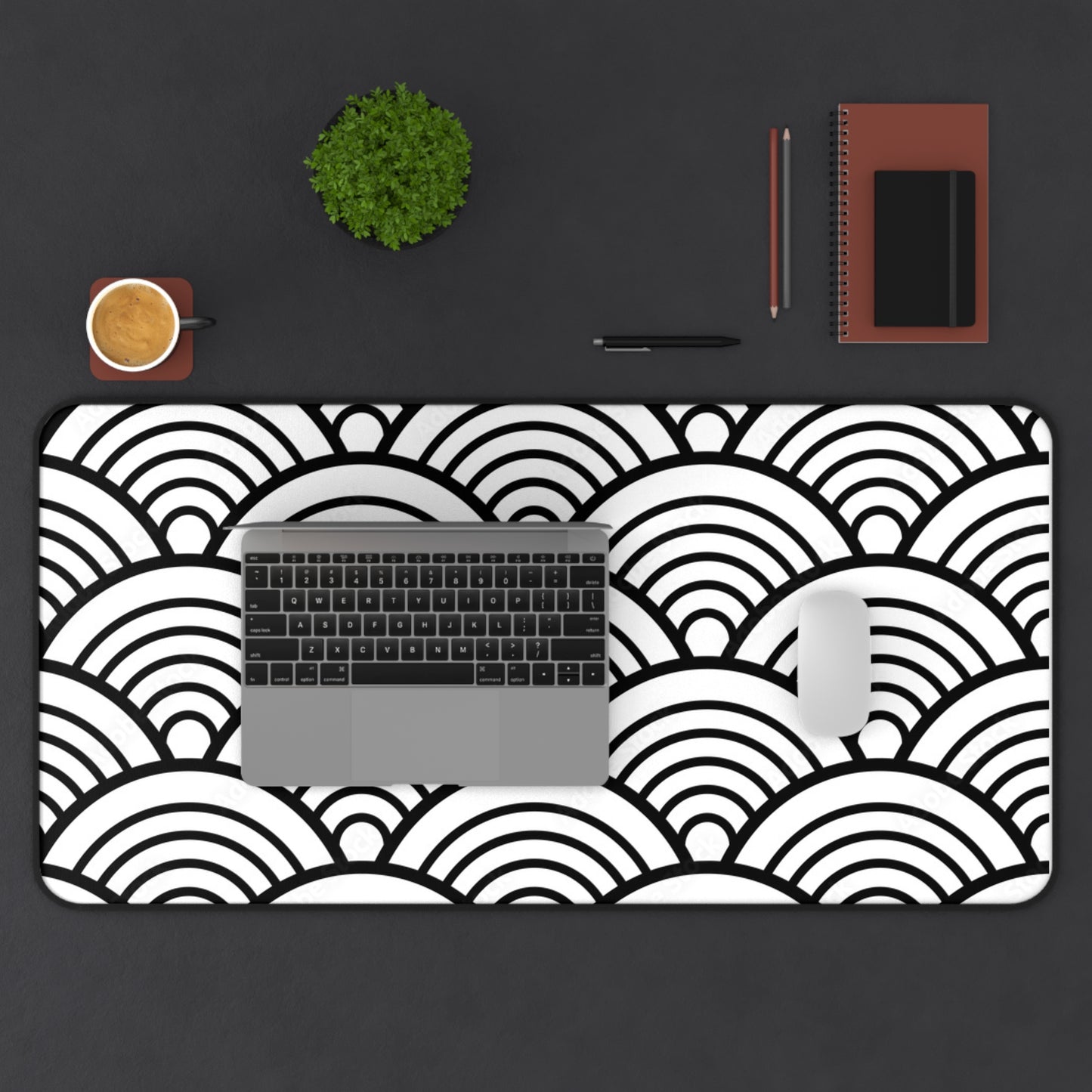 Desk Mat – Minimal Black & White Wave Pattern Mouse Pad | PrecisionGlide