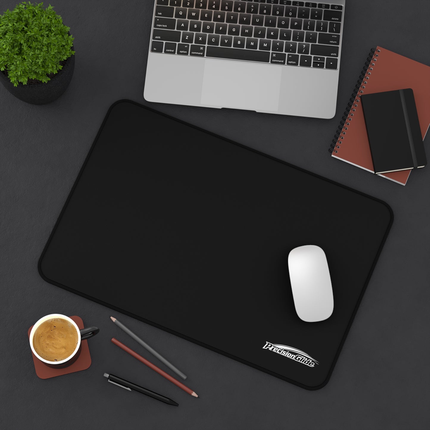 Desk Mat – Black Extra-Large Mouse Pad with Subtle Logo | PrecisionGlide